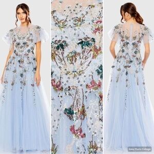 MAC DUGGAL  20436 Embellished Multi Color Flutter Sleeve A-Line Dress